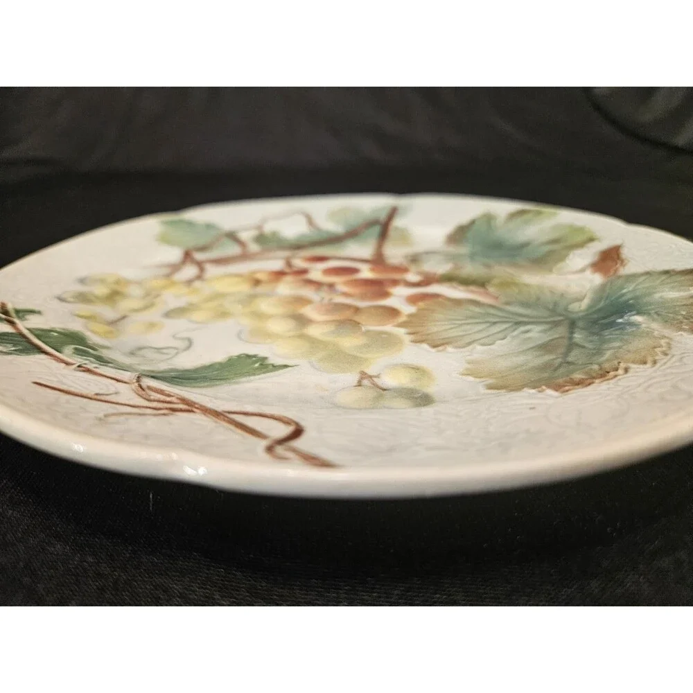 Rare Antique Keller & Guerin St Clement France Majolica Plate Fruit White Grapes